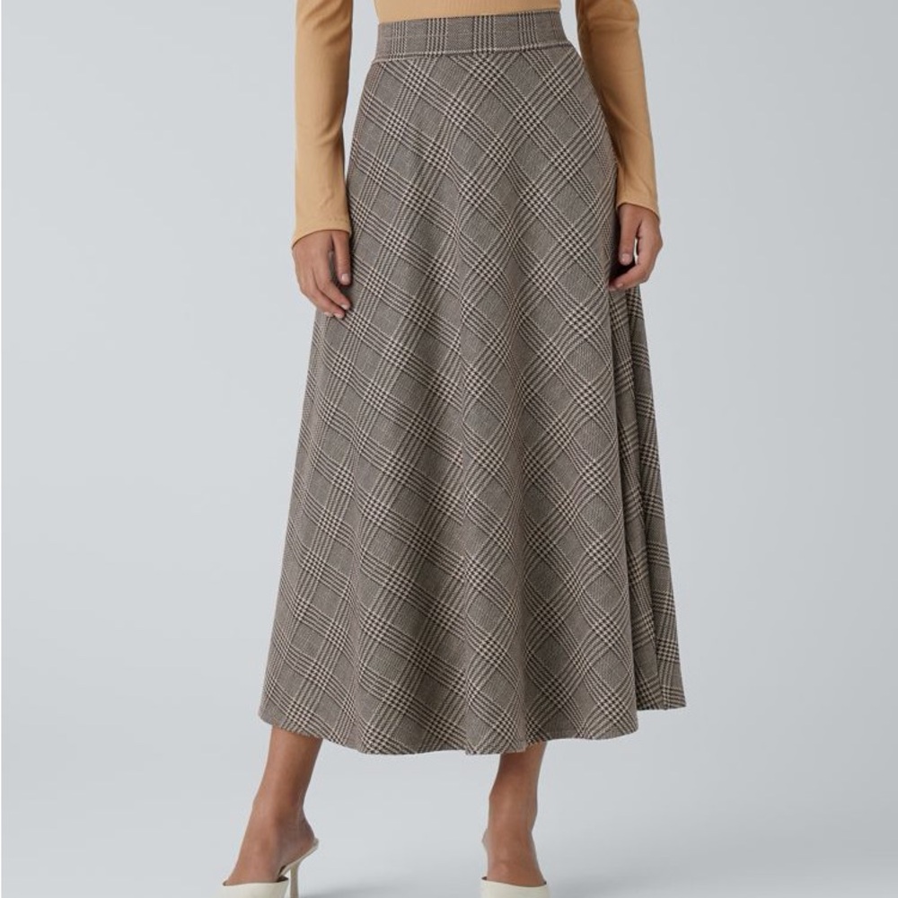 HALARA NWT high Waisted Pocket Houndstooth Plaid Flare Midi Casual Skirt XS - Picture 6 of 8
